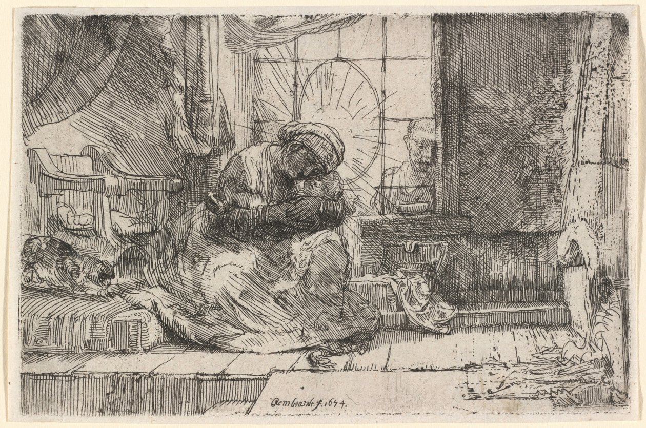 Panna Marie s dítětem, kočkou a hadem od Rembrandt van Rijn