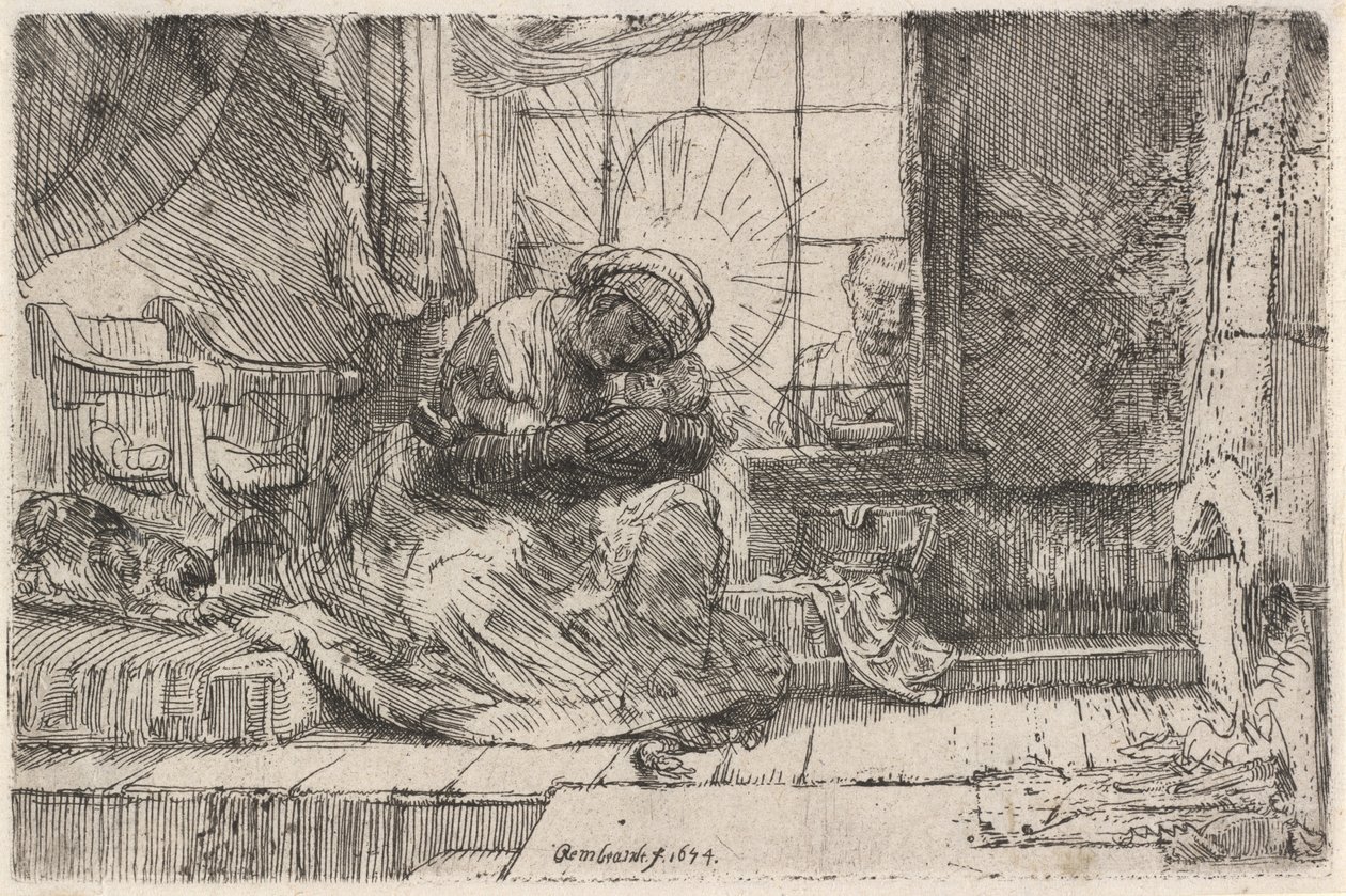 Panna a dítě s kočkou a hadem, 1654. od Rembrandt van Rijn