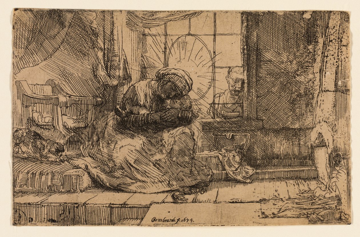 Panna a dítě s kočkou a hadem od Rembrandt van Rijn