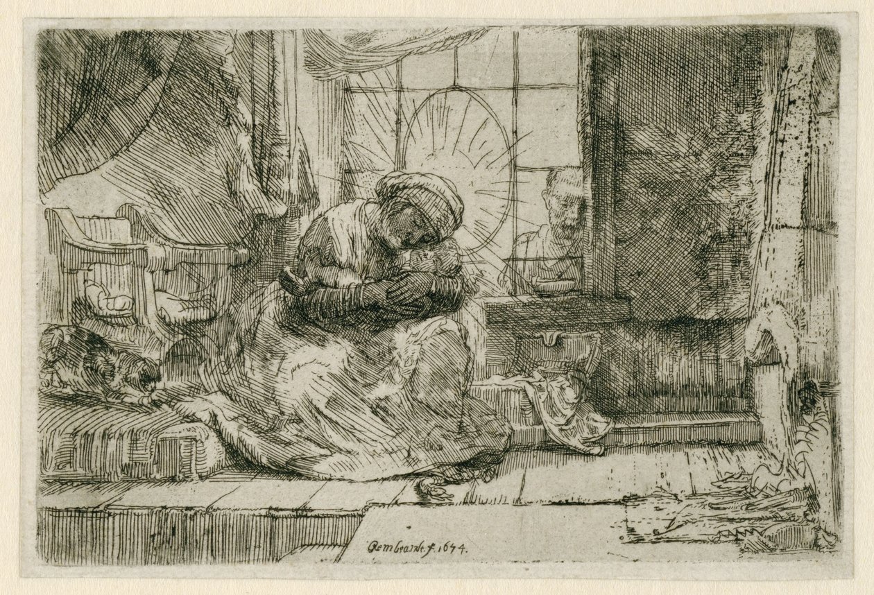 Panna a dítě s kočkou a hadem od Rembrandt van Rijn