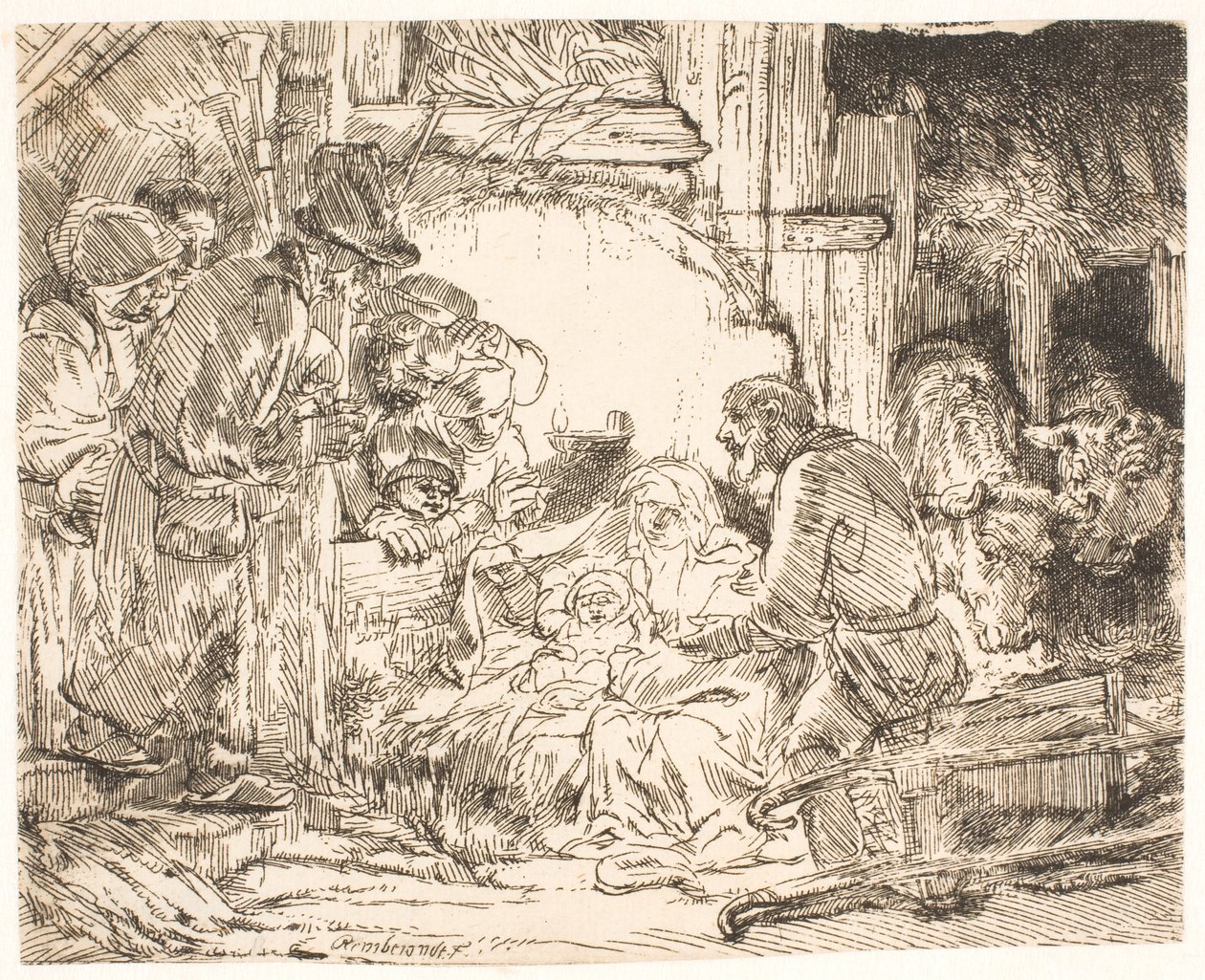 Klanění pastýřů (s lampou) od Rembrandt van Rijn