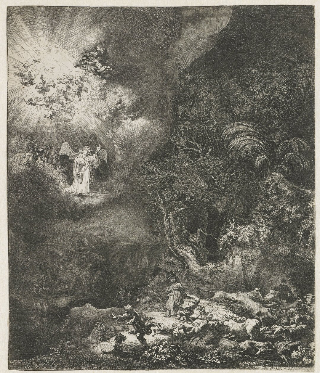 Anděl se zjevuje pastýřům od Rembrandt van Rijn