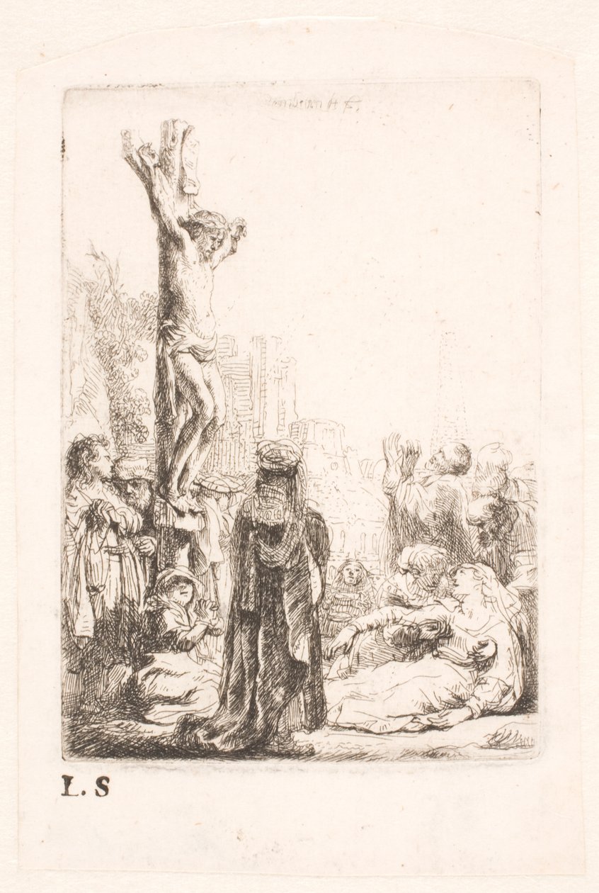 Ukřižování: malý talíř od Rembrandt van Rijn