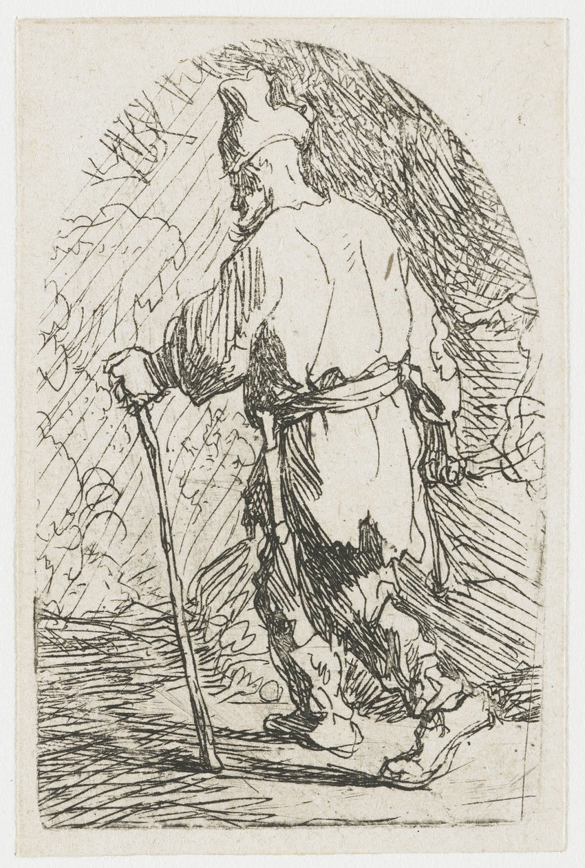 Útěk do Egypta: skica: svatý Josef od Rembrandt van Rijn