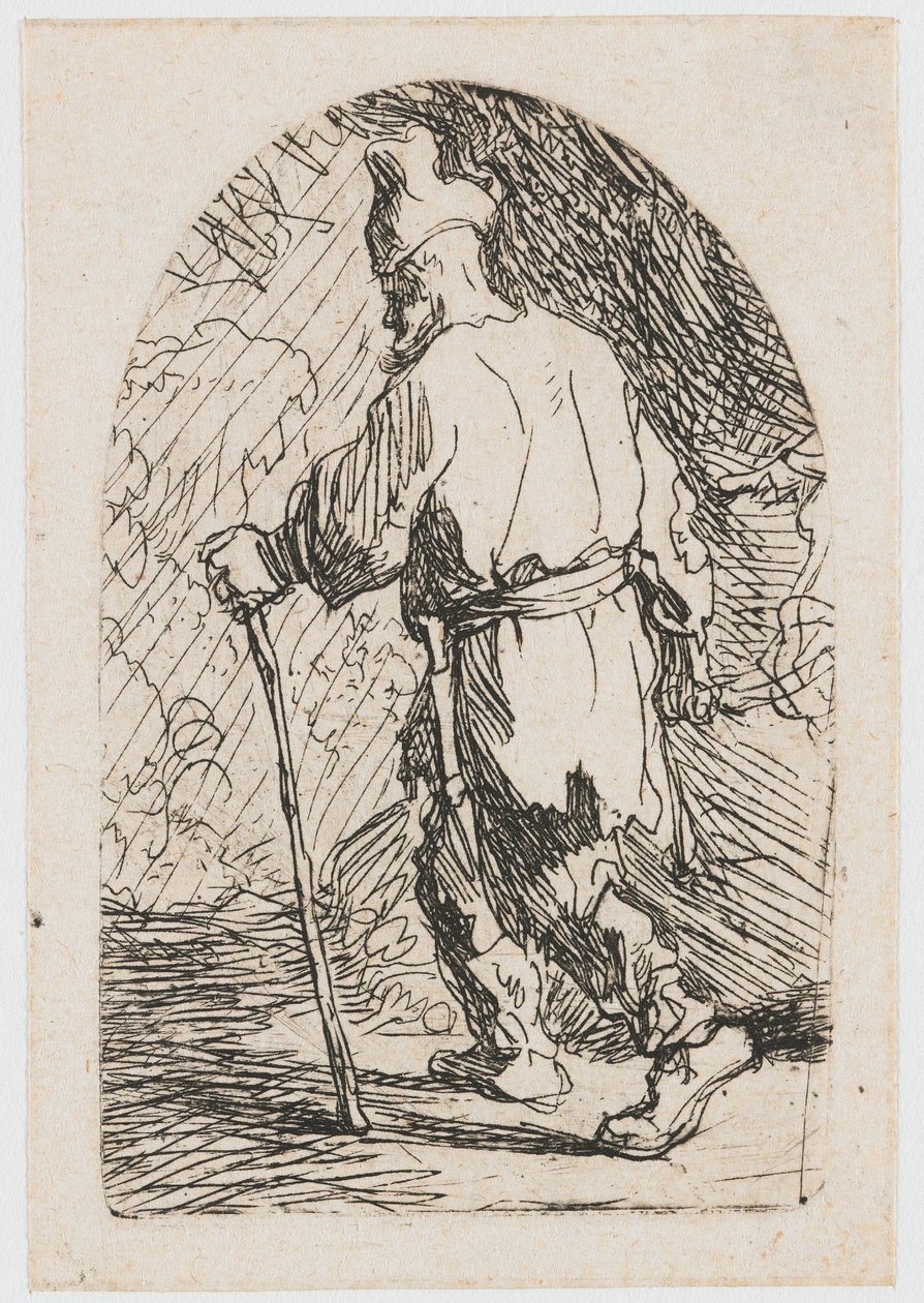 Útěk do Egypta: skica: svatý Josef od Rembrandt van Rijn