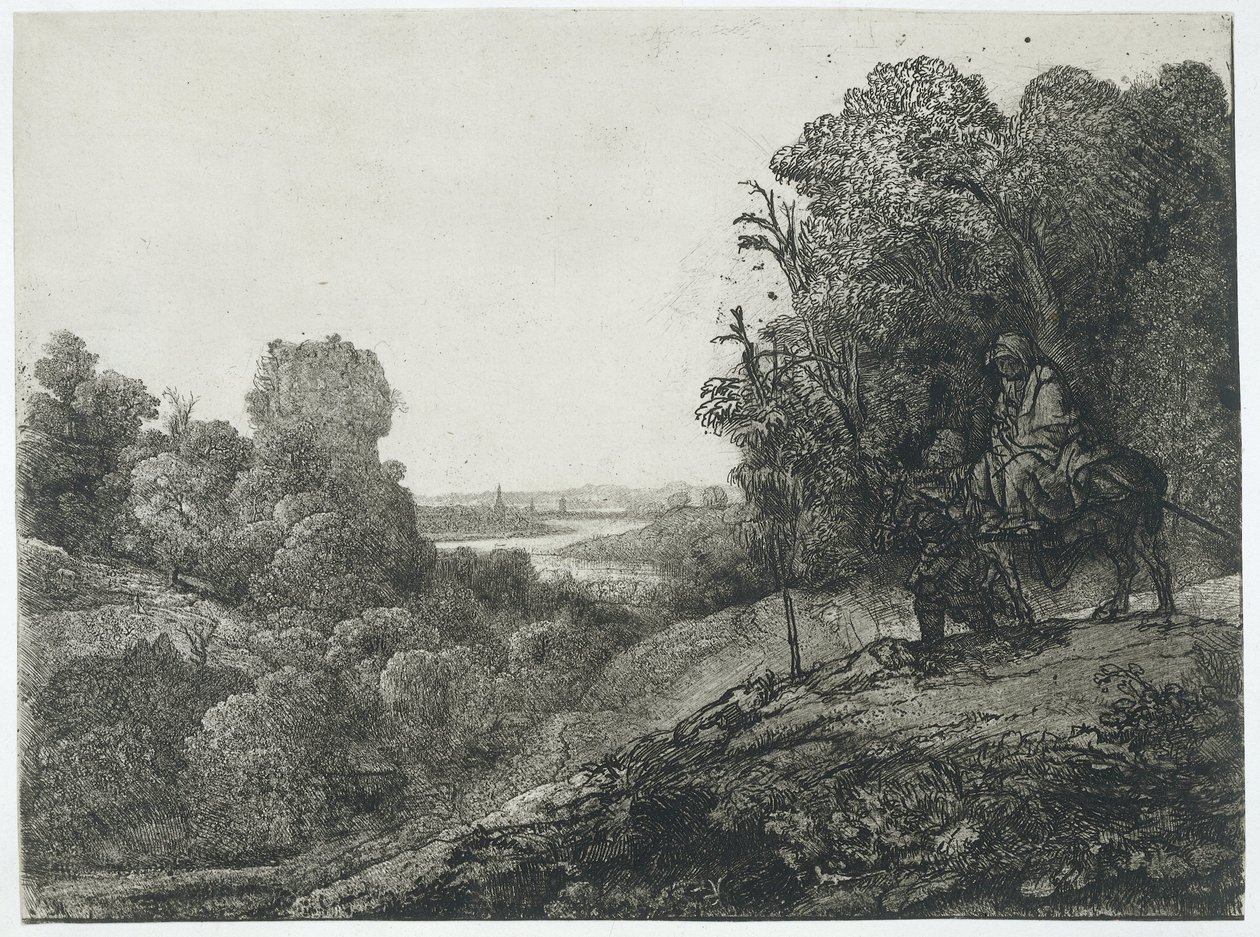Útěk do Egypta: upravená ilustrace od Seghersa od Rembrandt van Rijn