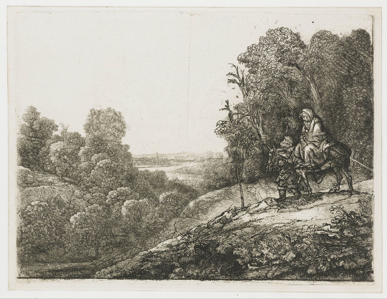 Útěk do Egypta: upravená ilustrace od Seghersa od Rembrandt van Rijn