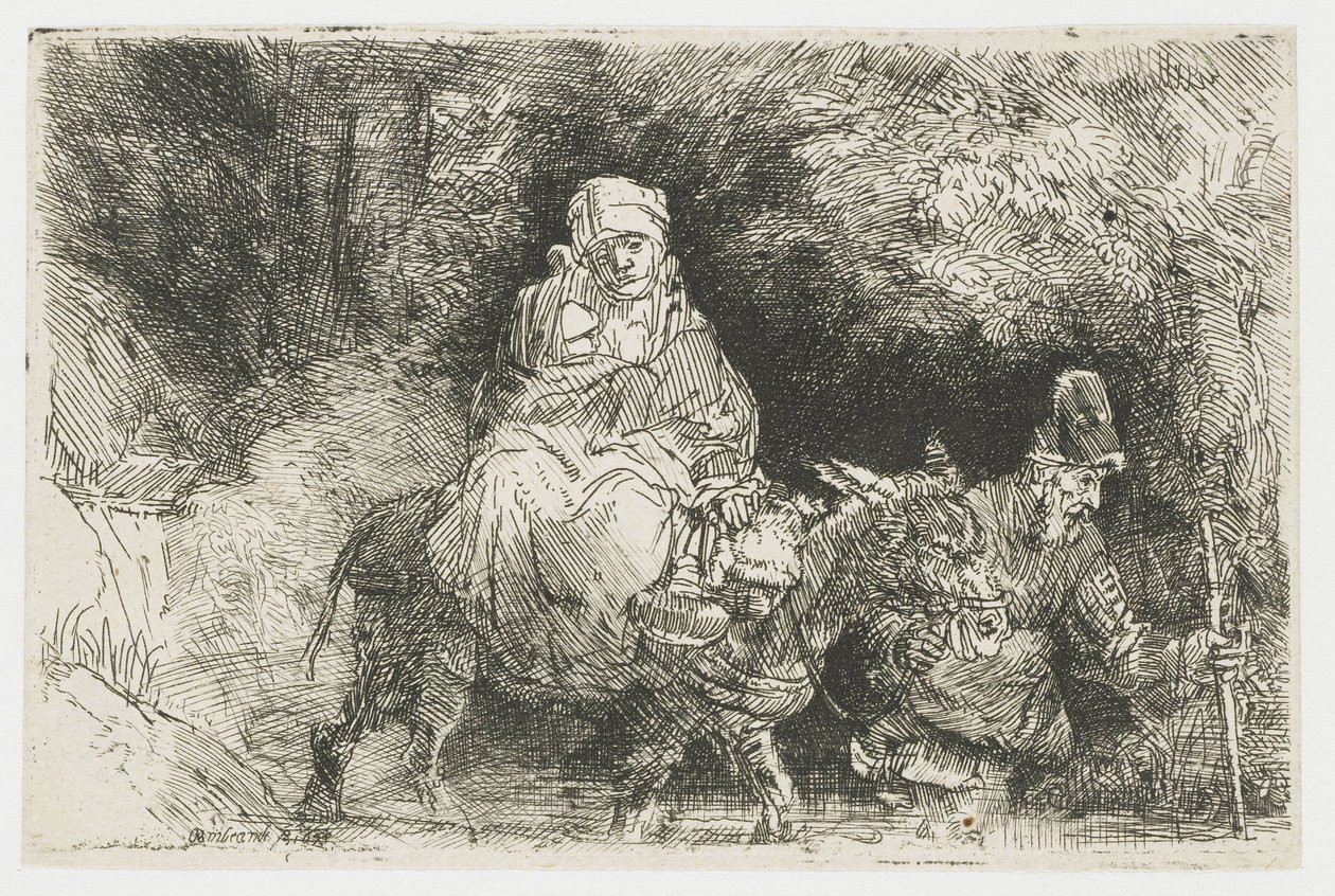 Let do Egypta přes potok od Rembrandt van Rijn