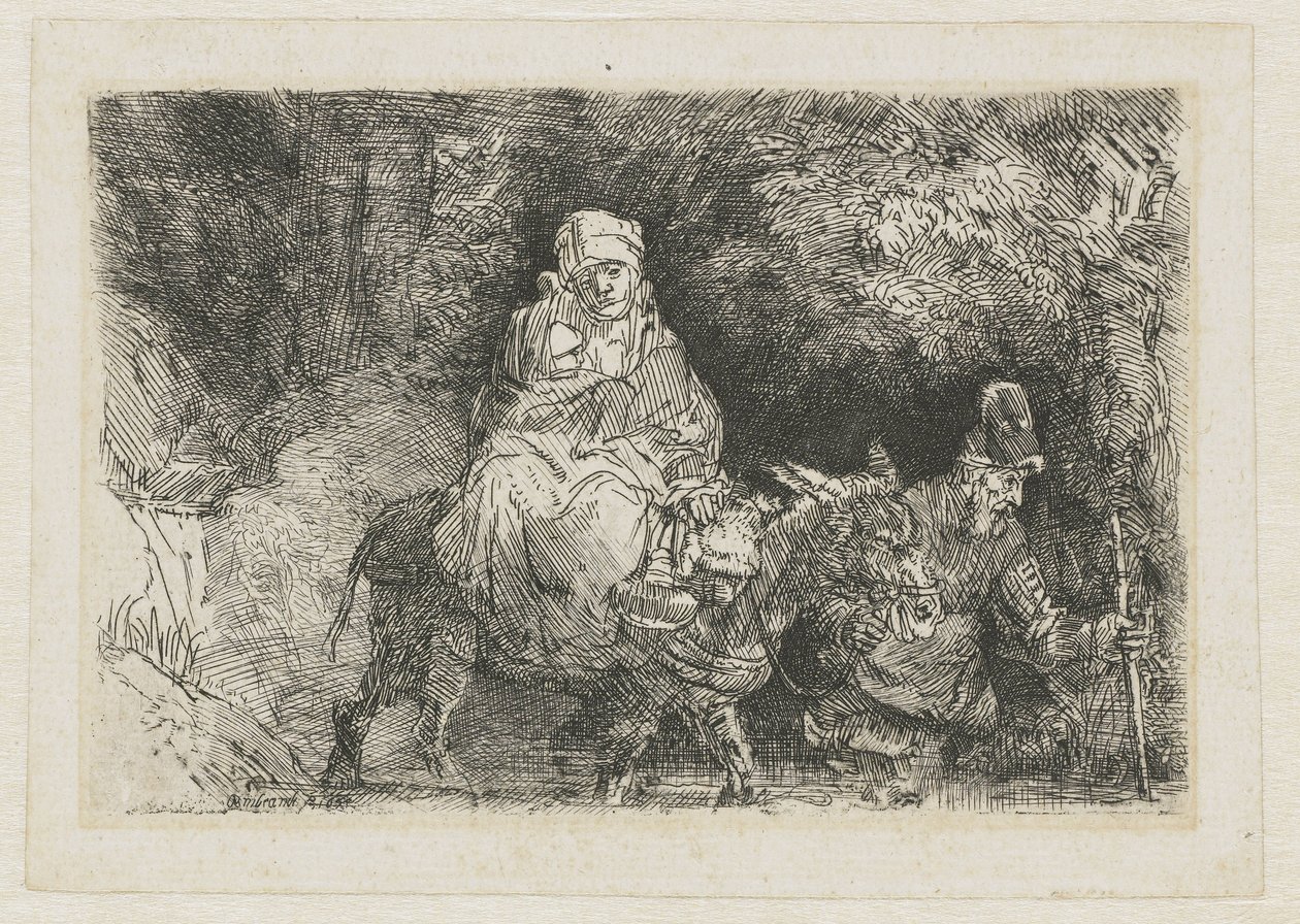 Let do Egypta přes potok od Rembrandt van Rijn