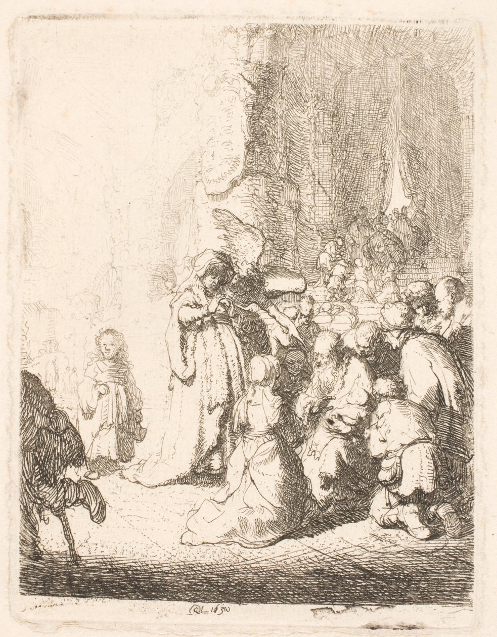Obětování v chrámu (s andělem): malá deska od Rembrandt van Rijn