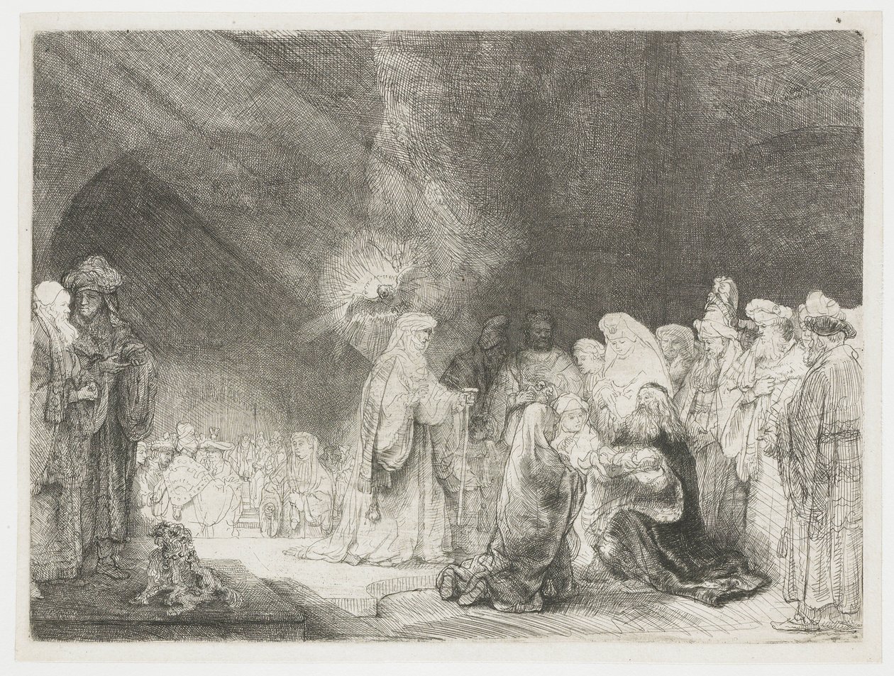 Prezentace v chrámu: podlouhlý tisk od Rembrandt van Rijn