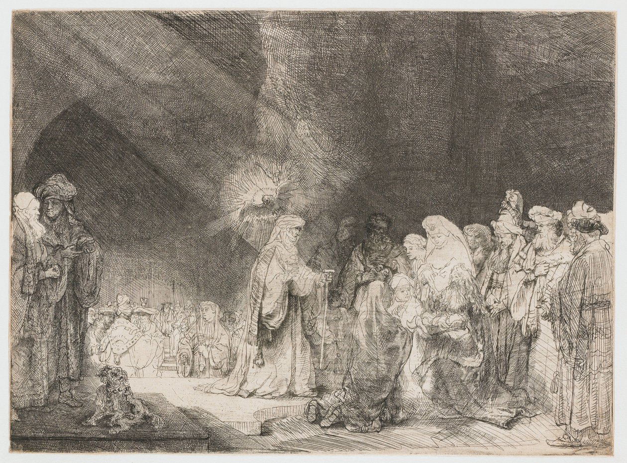 Prezentace v chrámu: podlouhlý tisk od Rembrandt van Rijn