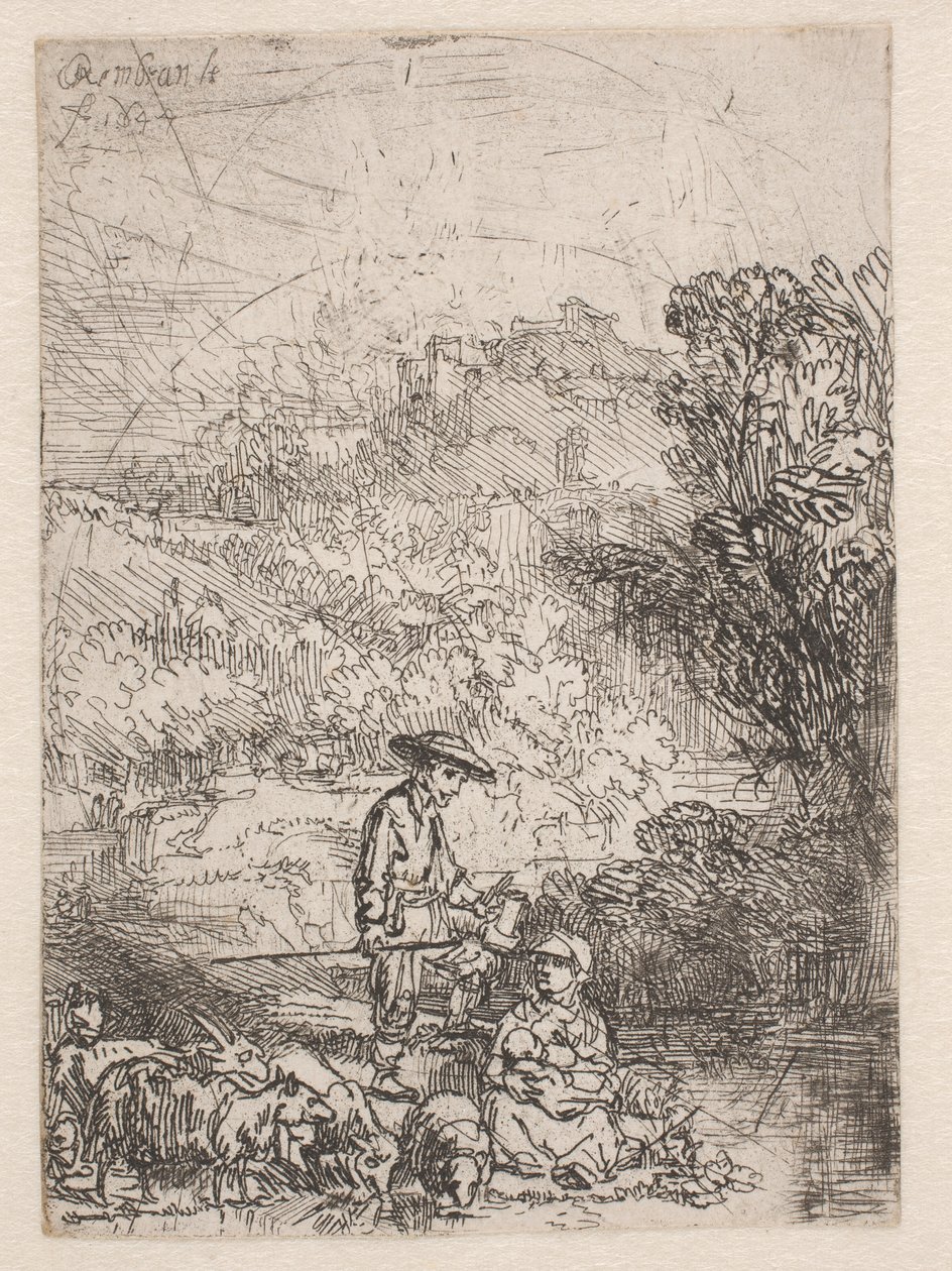 Pastýř a jeho rodina od Rembrandt van Rijn