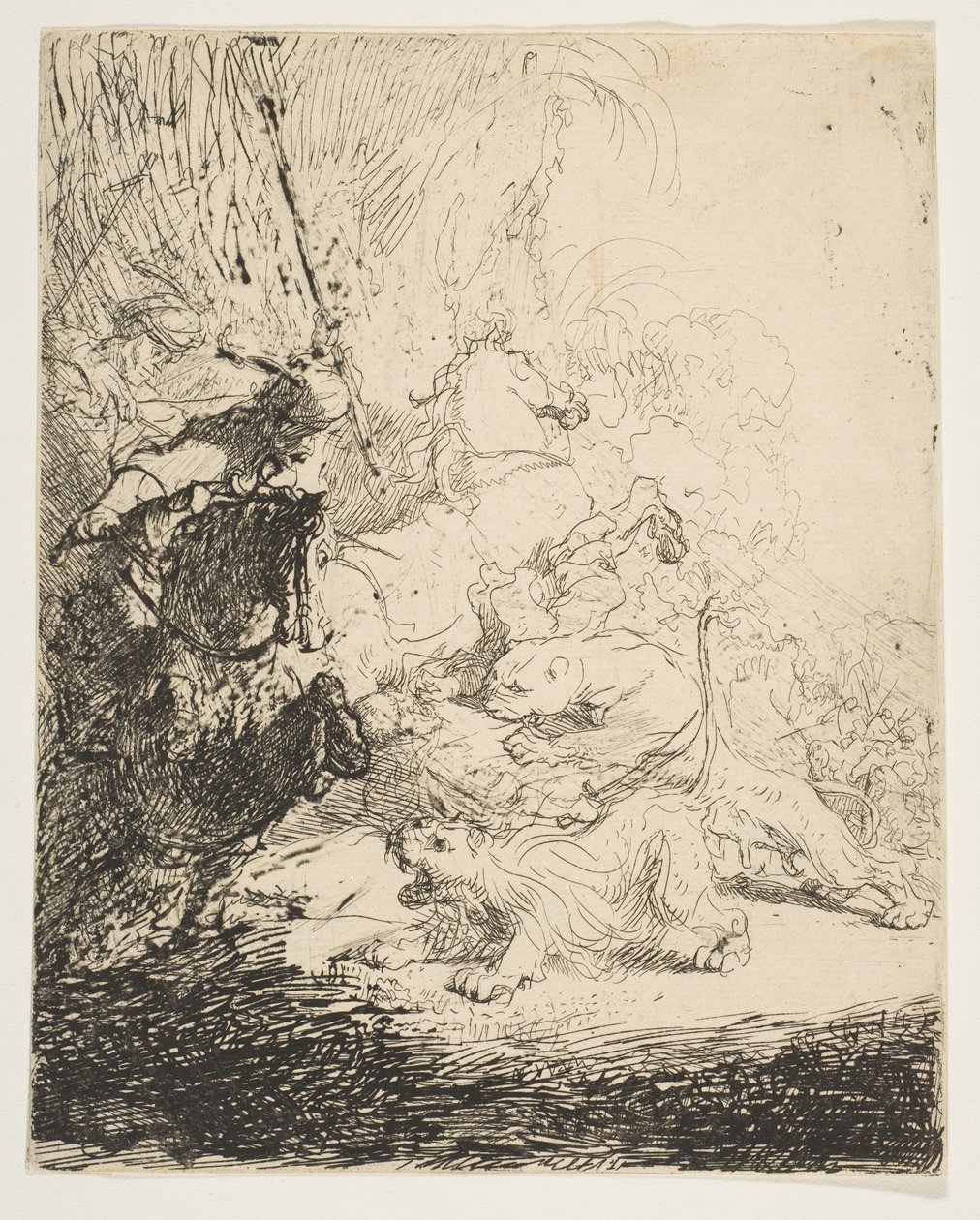 Malý lov na lva, se dvěma lvy, ca. 1632. od Rembrandt van Rijn