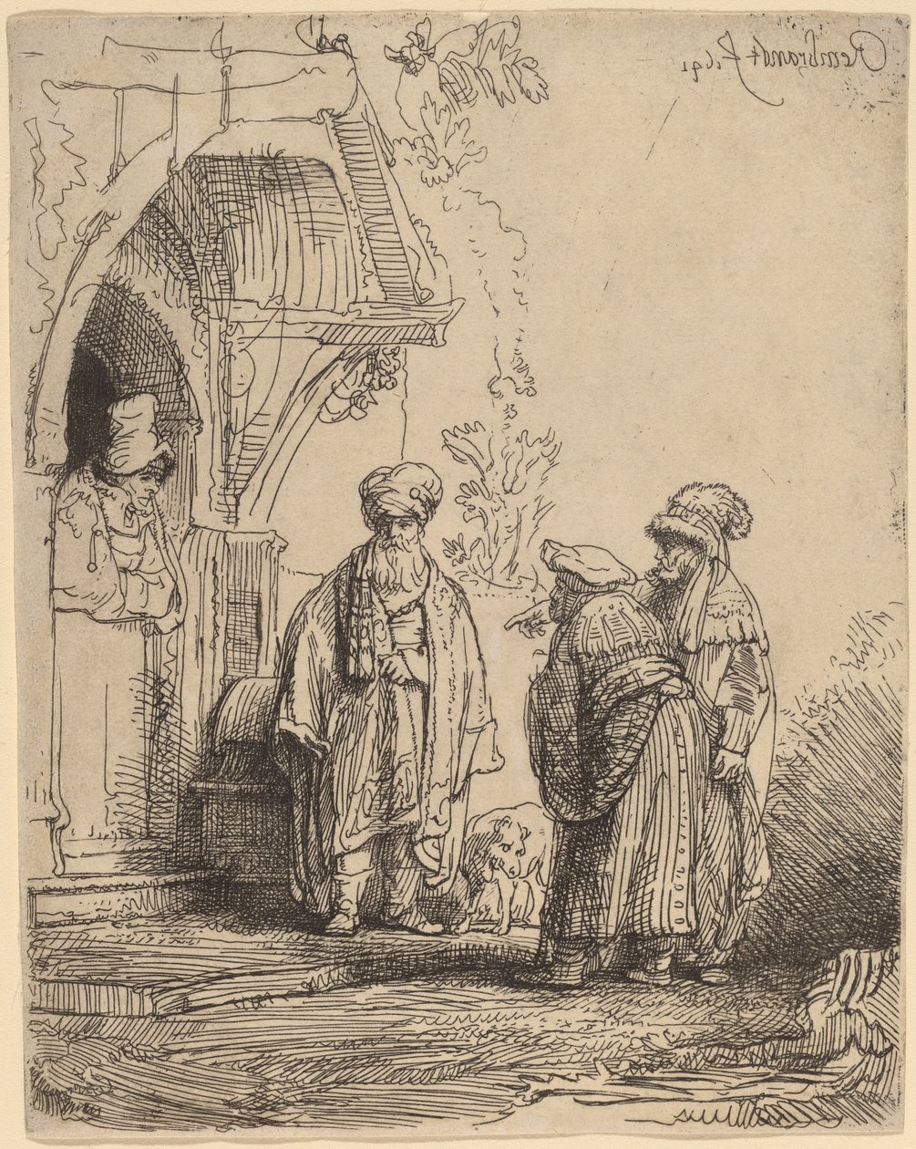 Tři orientální postavy (Jakob a Laban?) od Rembrandt van Rijn
