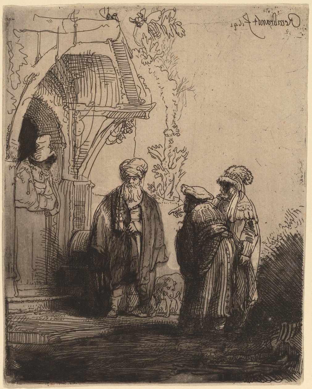 Tři orientální postavy (Jakob a Laban?) od Rembrandt van Rijn