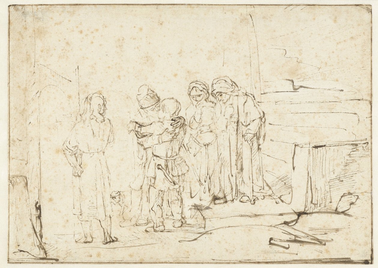Tobias a anděl se loučí s Raguelem od Rembrandt van Rijn