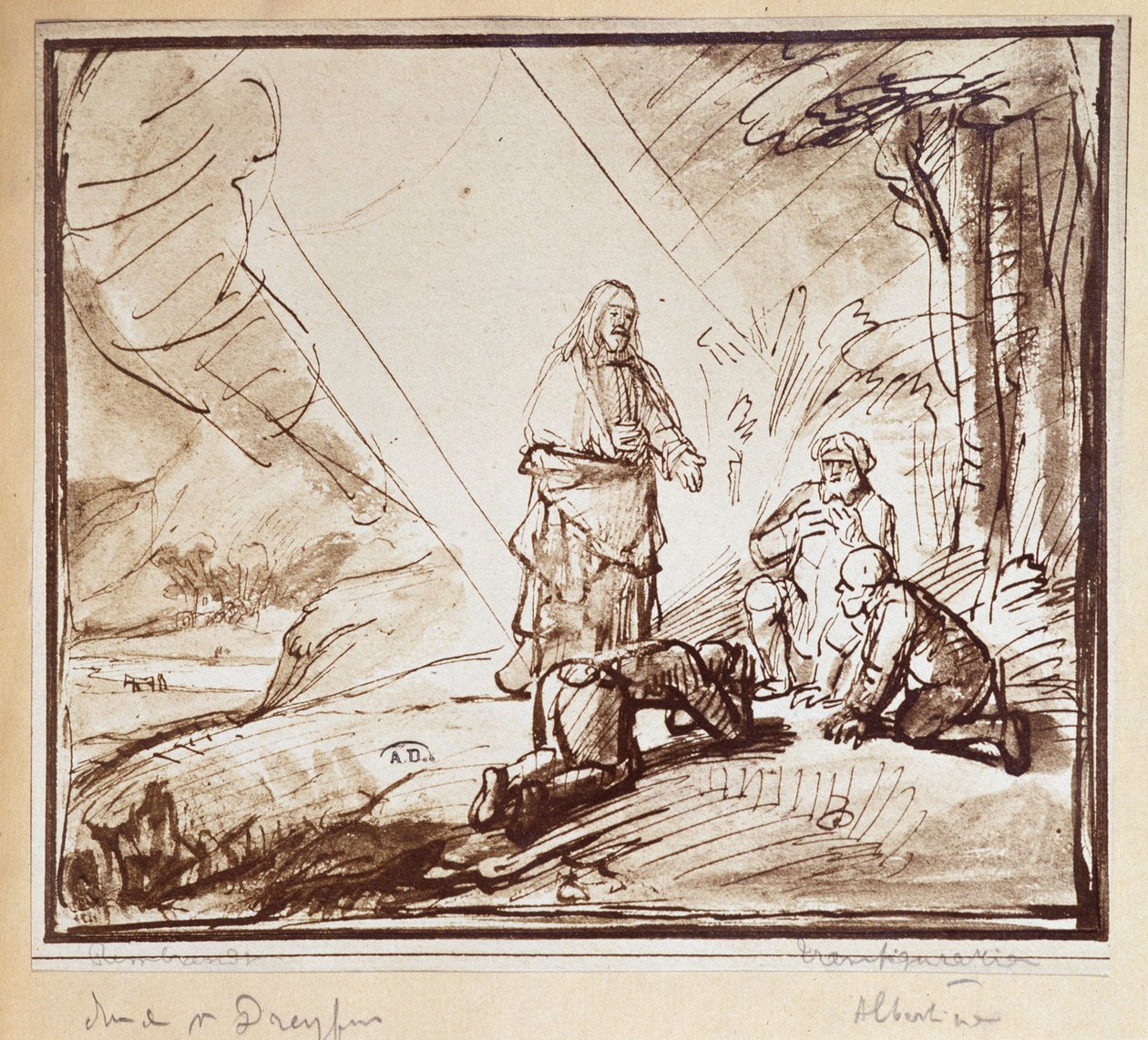 Proměnění Krista, perokresba Rembrandt, Holandsko, a.n.d. 19. od Rembrandt van Rijn