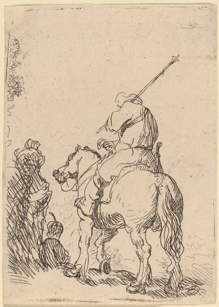 Voják v turbanu na koni od Rembrandt van Rijn