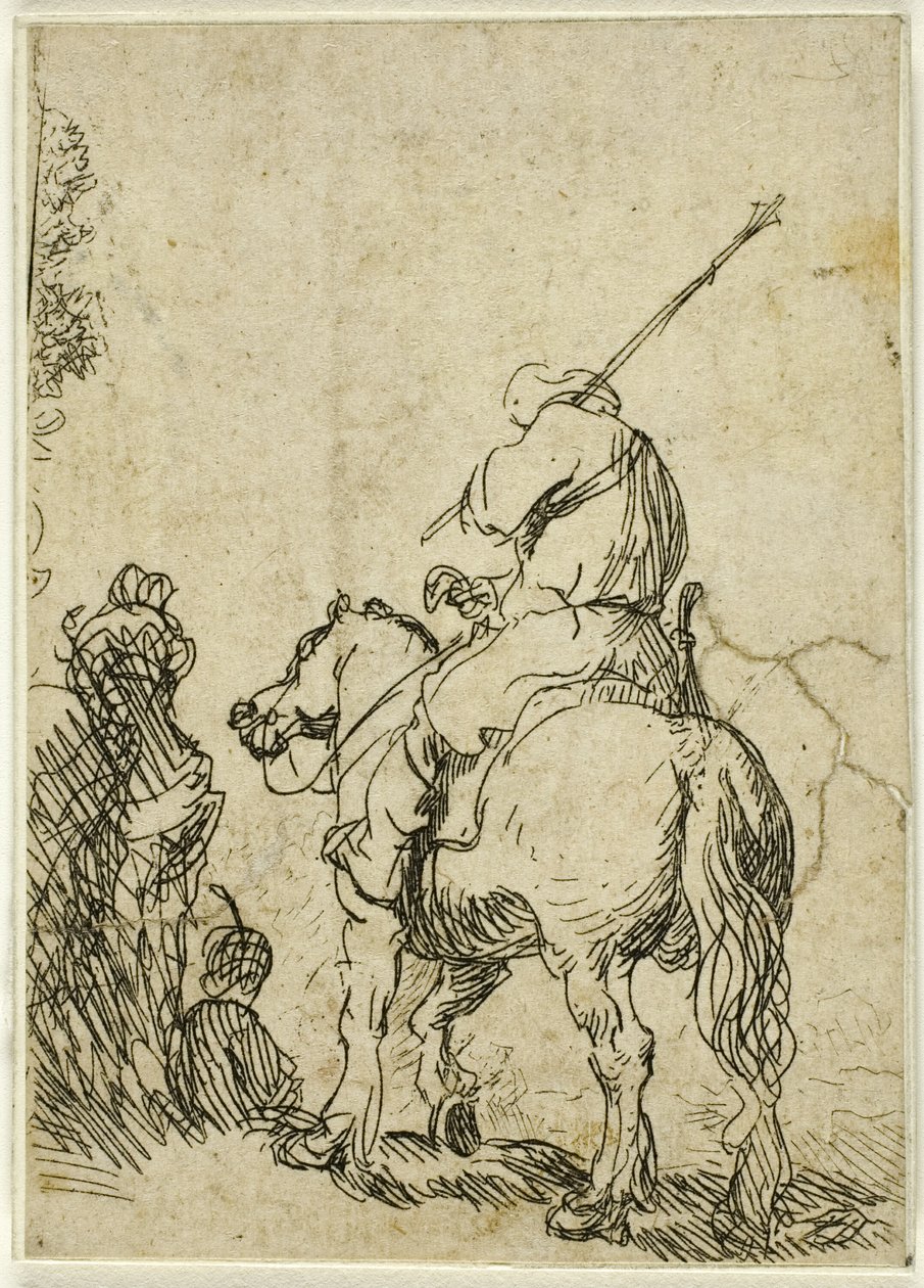 Voják v turbanu na koni od Rembrandt van Rijn