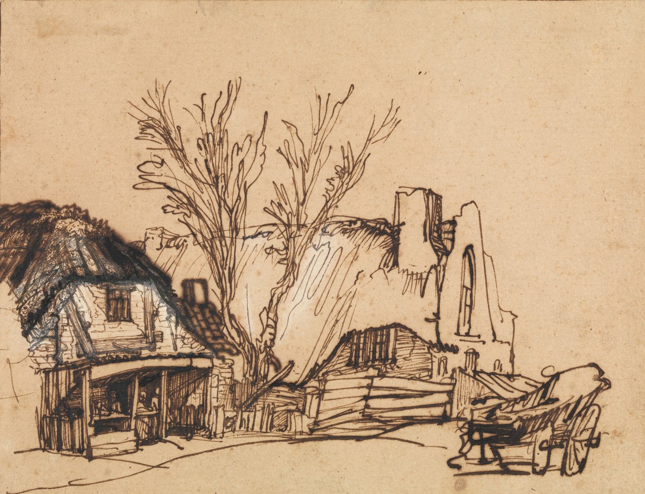 Dvě chaty, ca. 1636. od Rembrandt van Rijn
