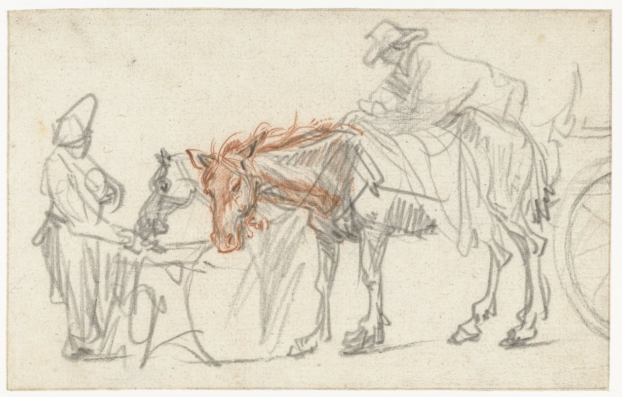 Dva koně na odpočívadle od Rembrandt van Rijn