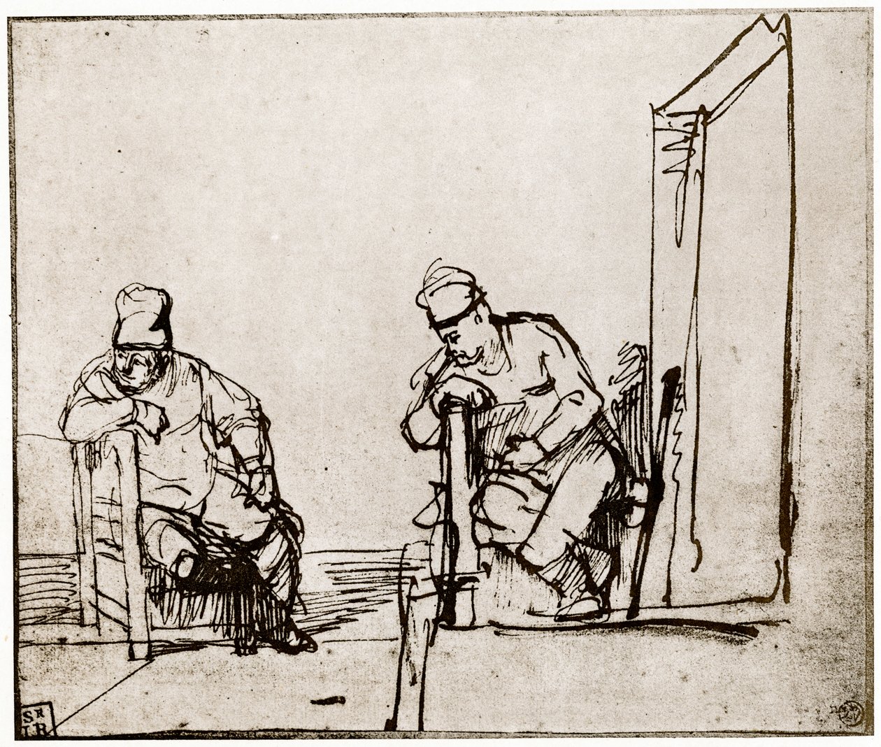 Dva muži sedící u dveří, 1913. od Rembrandt van Rijn