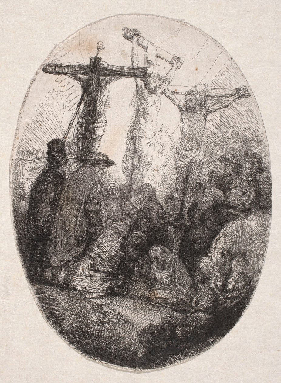Ukřižování mezi dvěma zločinci (oválná deska) od Rembrandt van Rijn