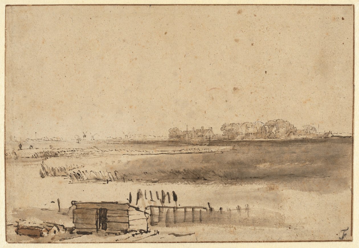 Pohled na Houtewael poblíž Sint Anthoniespoort [recto] od Rembrandt van Rijn