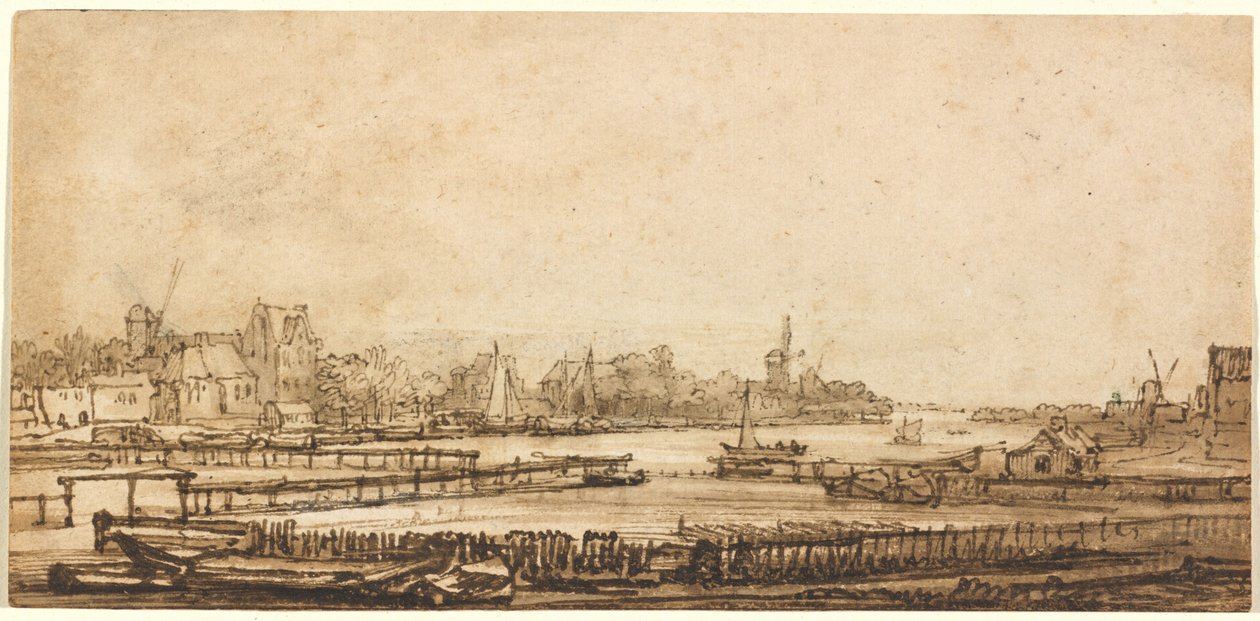 Pohled na Amstel z valu od Rembrandt van Rijn