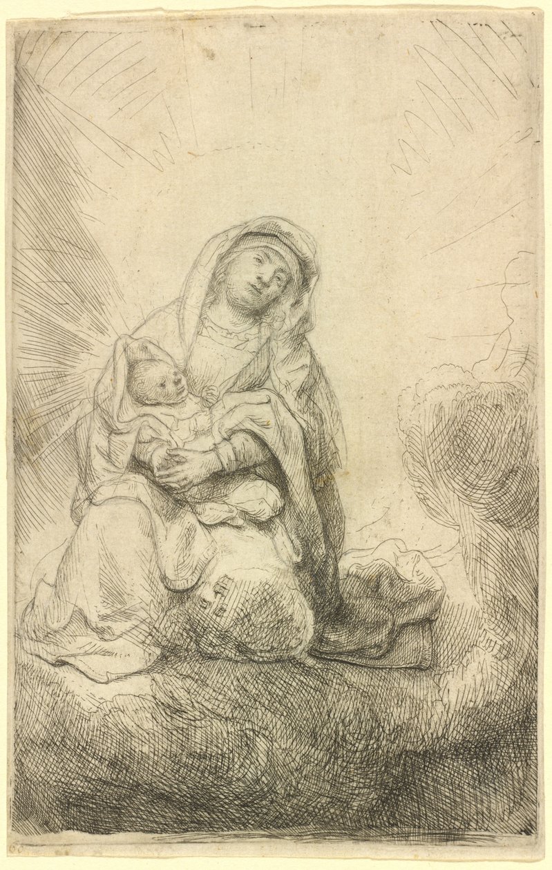 Panna a dítě v oblacích od Rembrandt van Rijn