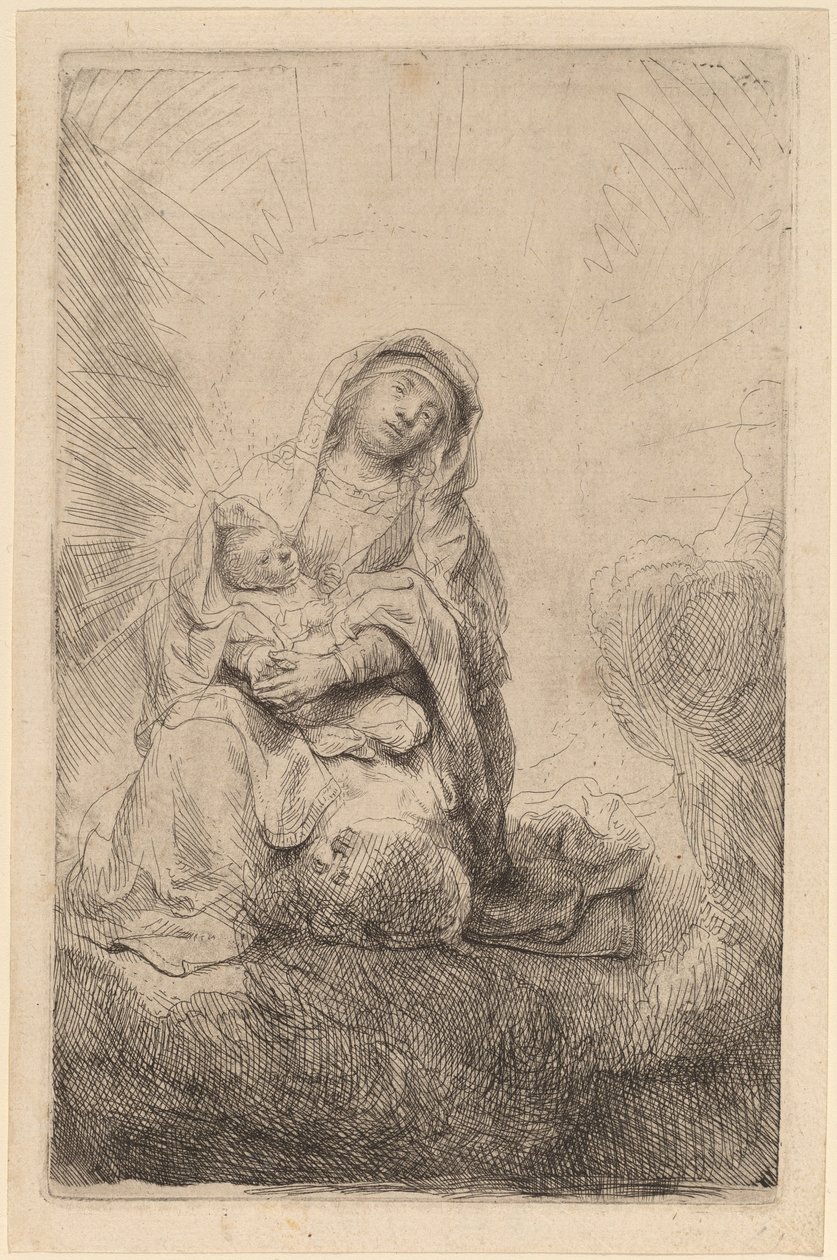 Panna a dítě v oblacích od Rembrandt van Rijn