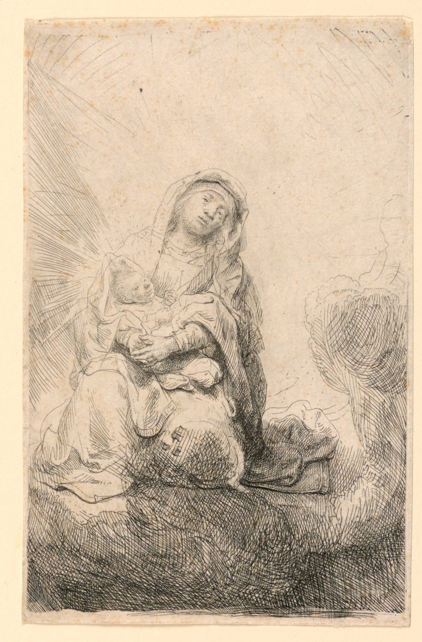 Panna a dítě v oblacích od Rembrandt van Rijn