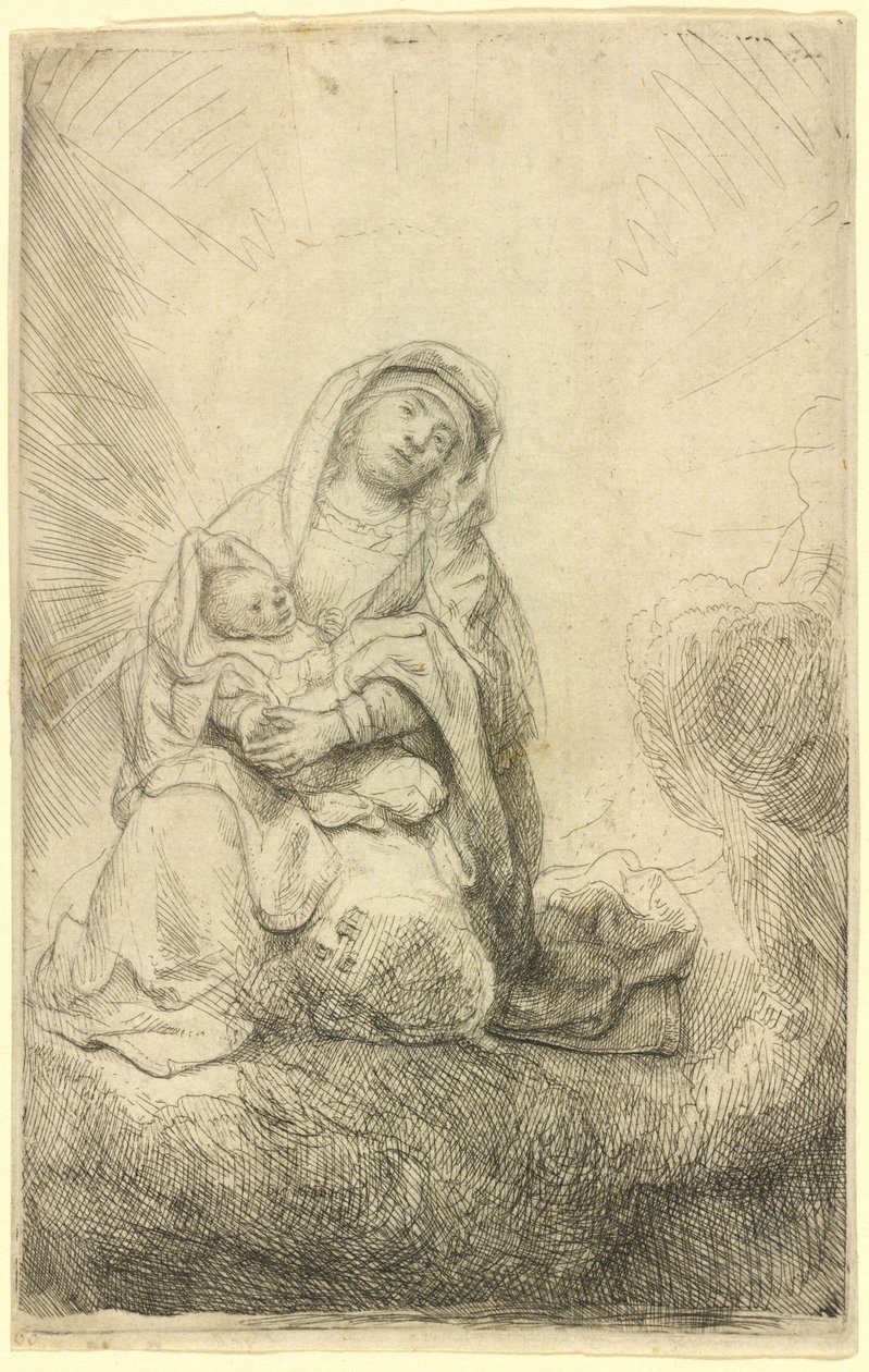 Panna s dítětem v oblacích od Rembrandt van Rijn