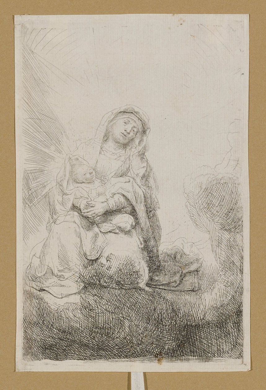 Panna s dítětem v oblacích od Rembrandt van Rijn