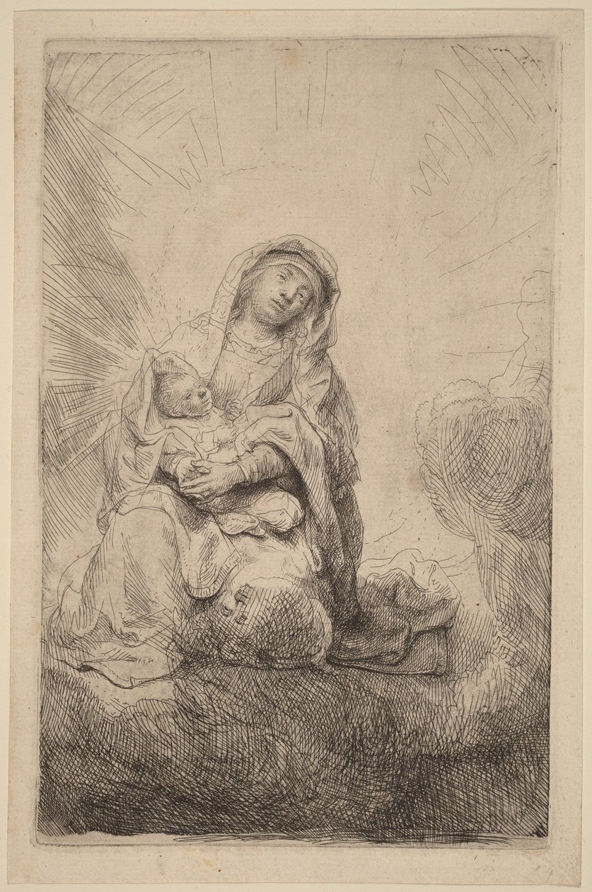 Panna s dítětem v oblacích od Rembrandt van Rijn
