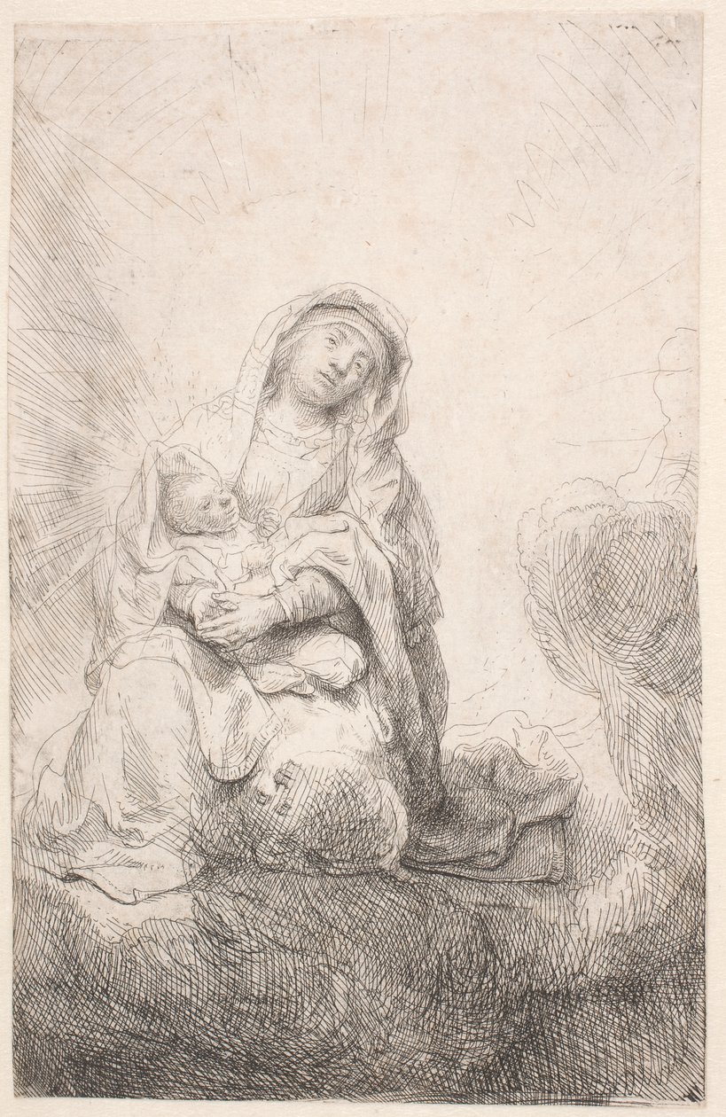 Panna s dítětem v oblacích od Rembrandt van Rijn