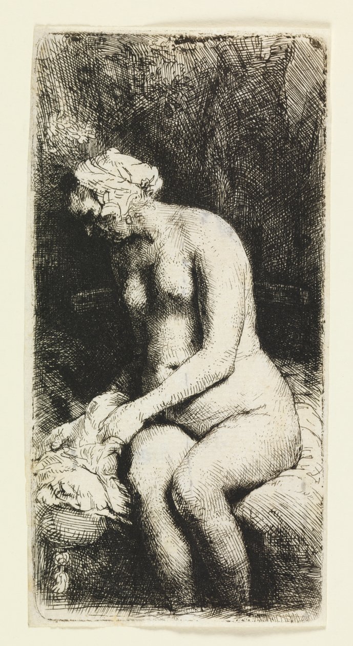 Žena si koupe nohy u potoka od Rembrandt van Rijn