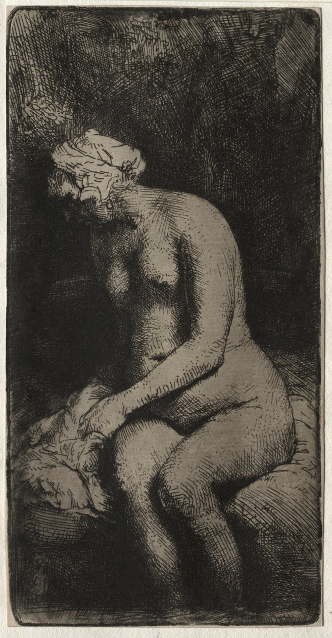 Žena si koupe nohy v potoce od Rembrandt van Rijn