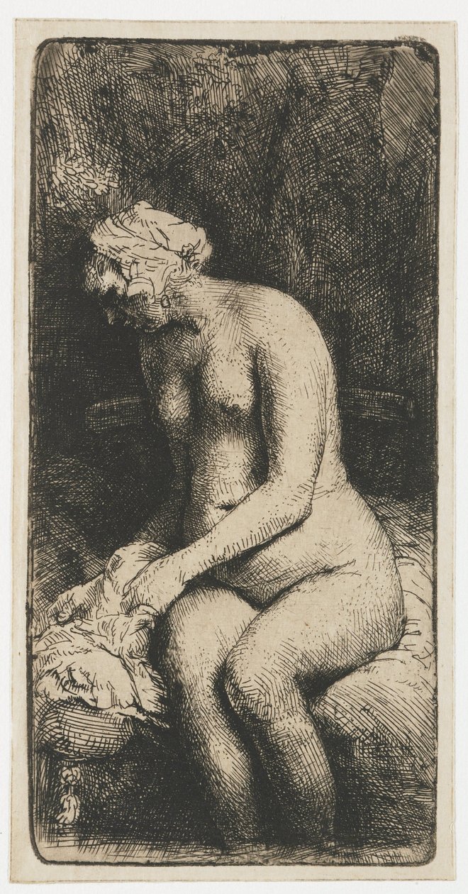 Žena si koupe nohy v potoce Žena si koupe nohy u potoka od Rembrandt van Rijn