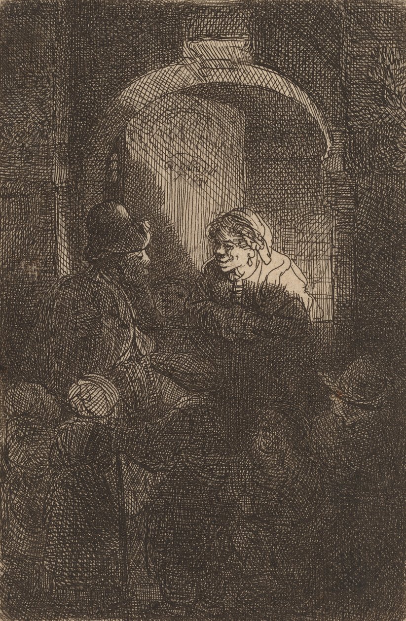 Žena u poklopu mluví s mužem a dětmi Školník, 1641. od Rembrandt van Rijn