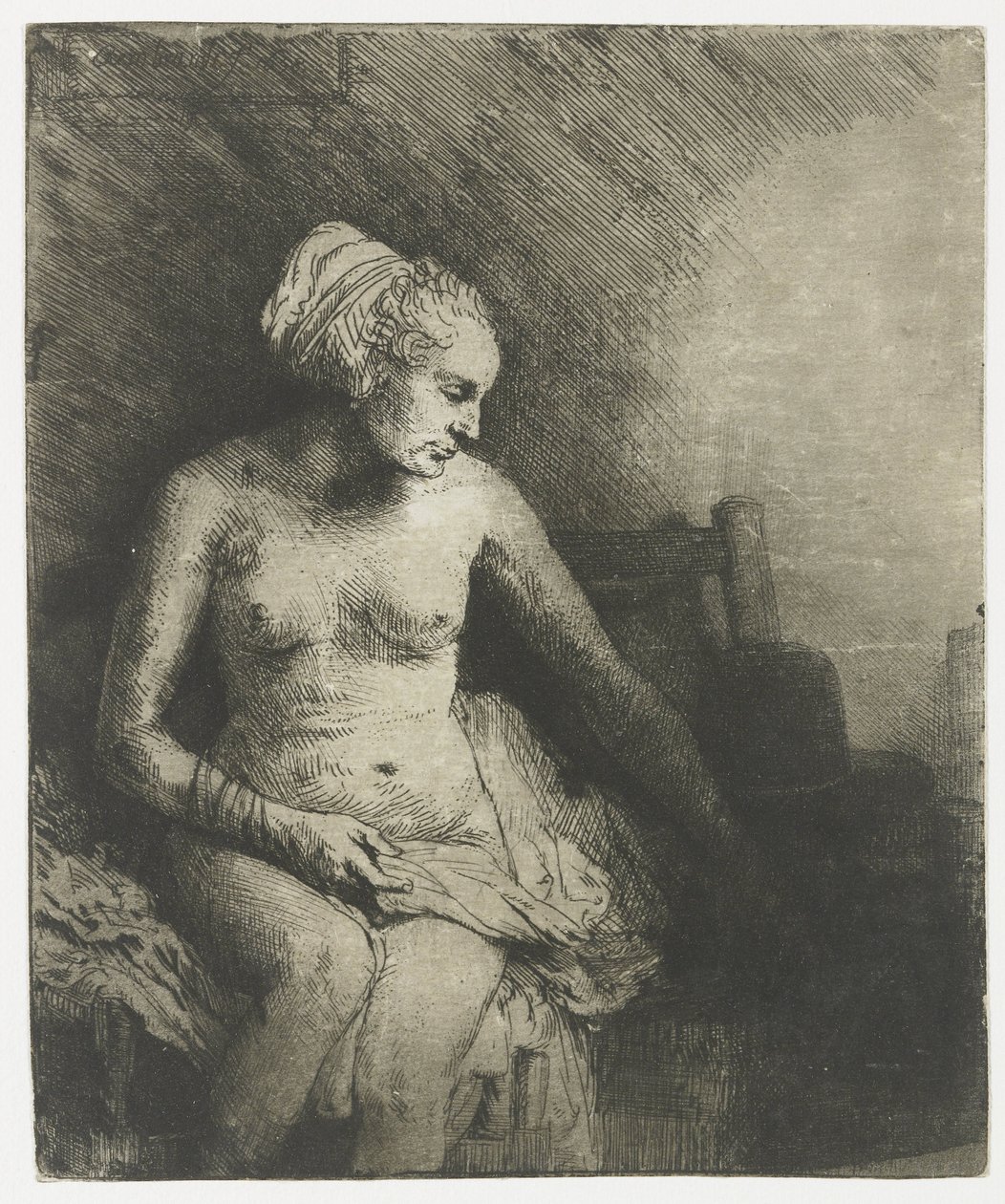 Žena ve vaně s kloboukem vedle ní Žena ve vaně s kloboukem vedle ní od Rembrandt van Rijn