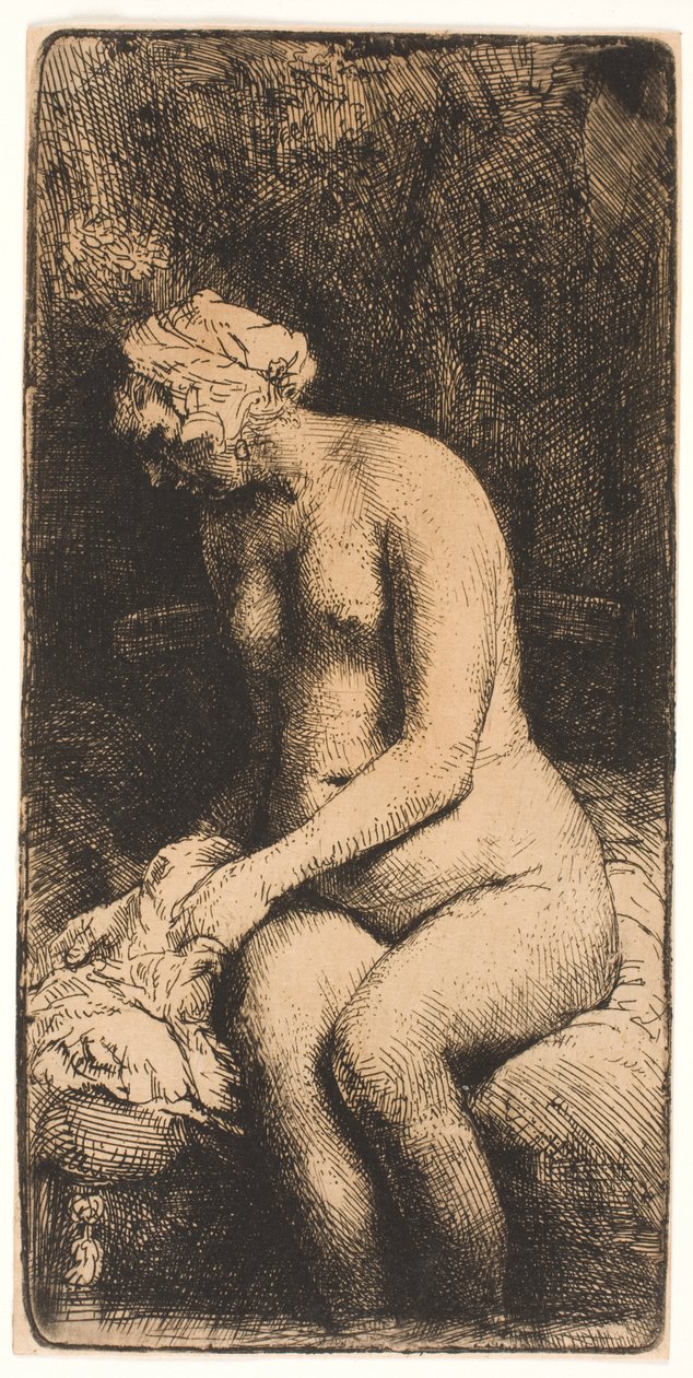 Žena si koupe nohy u potoka od Rembrandt van Rijn