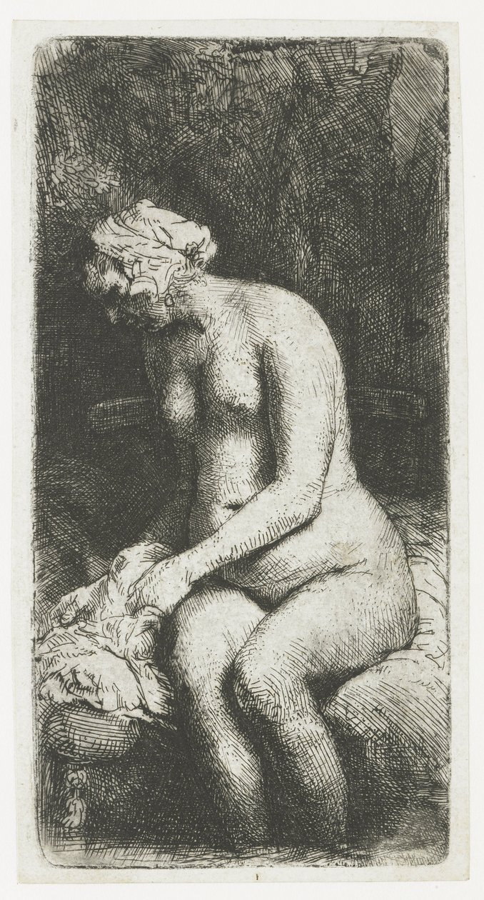 Žena si koupe nohy u potoka od Rembrandt van Rijn