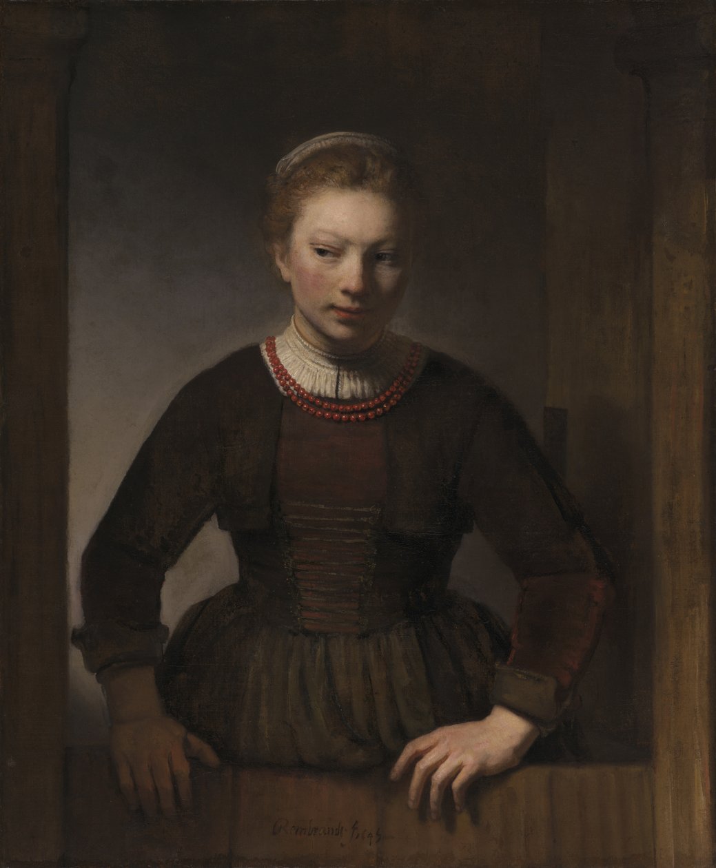 Mladá žena u otevřených polovičních dveří, 1645 od Rembrandt van Rijn
