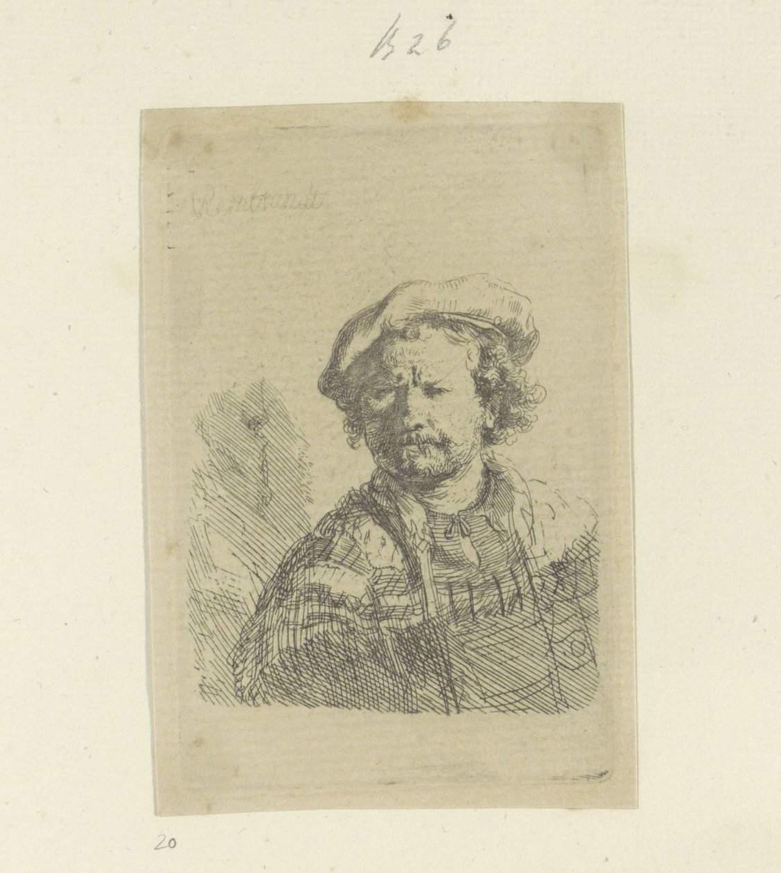 Autoportrét s baretem a zdobeným pláštěm Recueil de quatre-vingt-cinq estampes originales (název série) od Rembrandt van Rijn