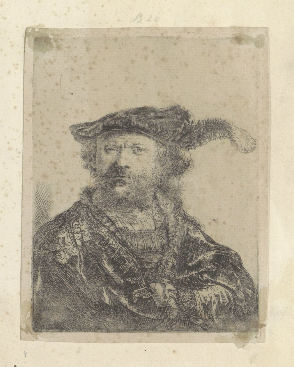 Autoportrét s opeřeným sametovým baretem Recueil de quatre-vingt-cinq estampes originales (název série) od Rembrandt van Rijn