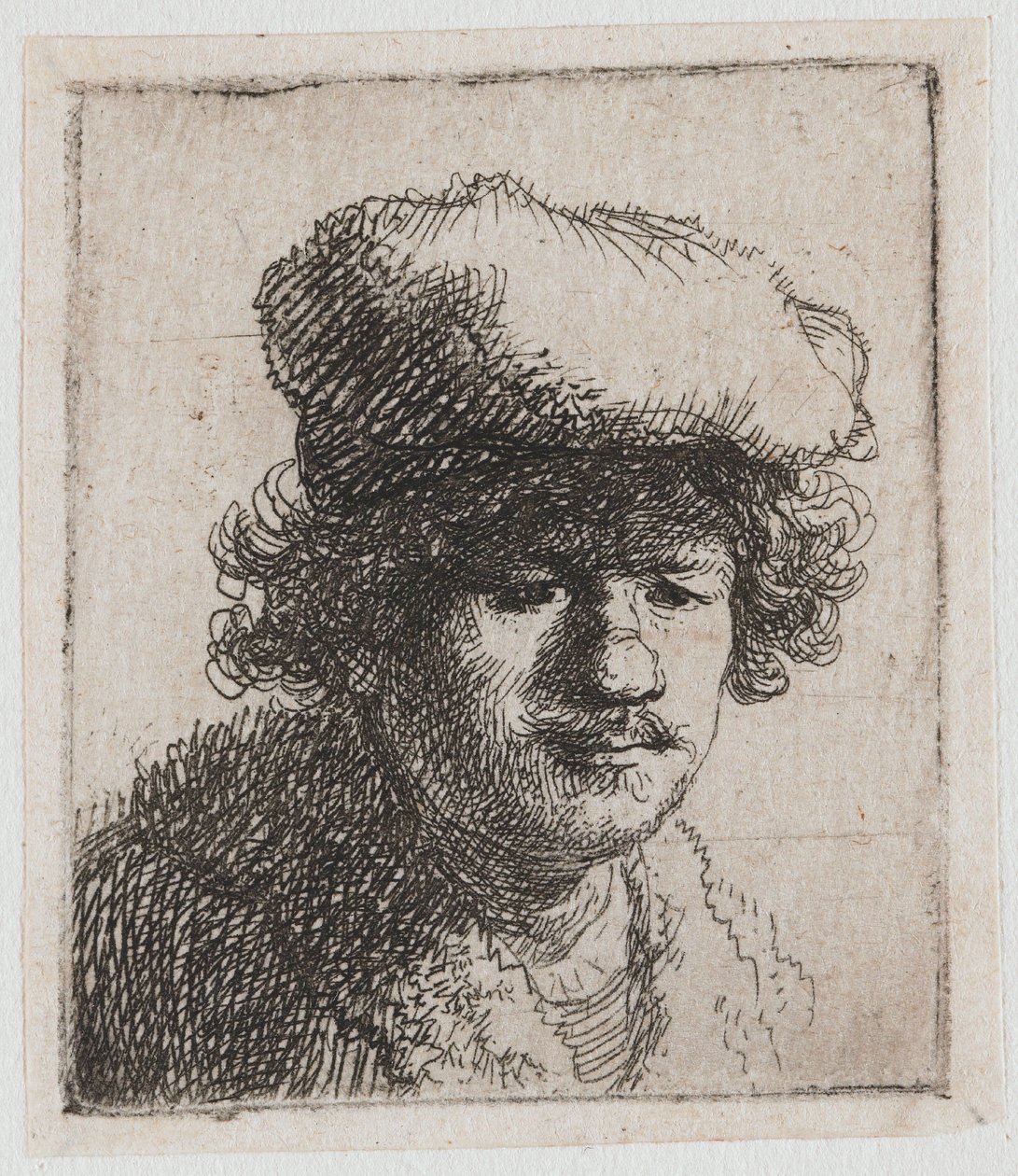 Autoportrét s baretem staženým dopředu od Rembrandt van Rijn