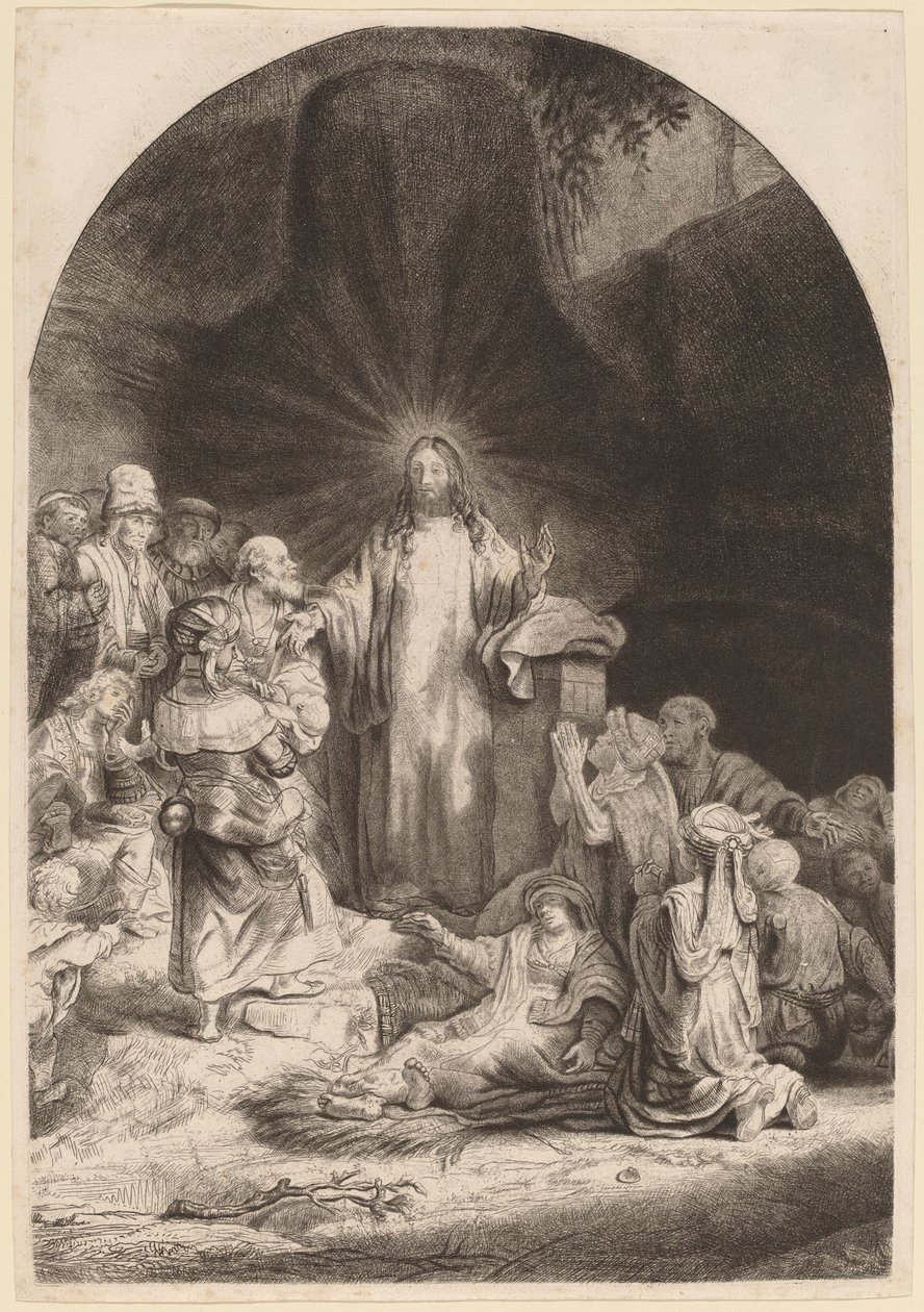 Kristus káže a uzdravuje (fragment z tisku sta guldenů) od Rembrandt van Rijn and William Baillie