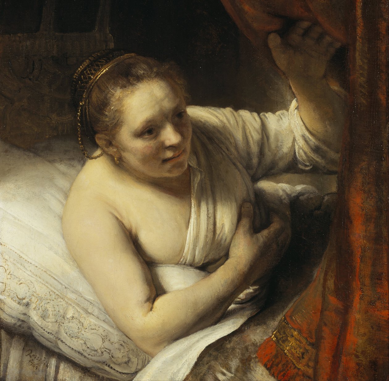Žena v posteli od Rembrandt van Rijn
